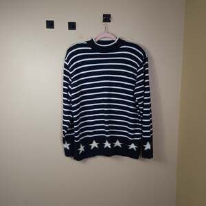 Vintage Alfred Dunner Navy Sweater Stars & Stripes Chunky Size L